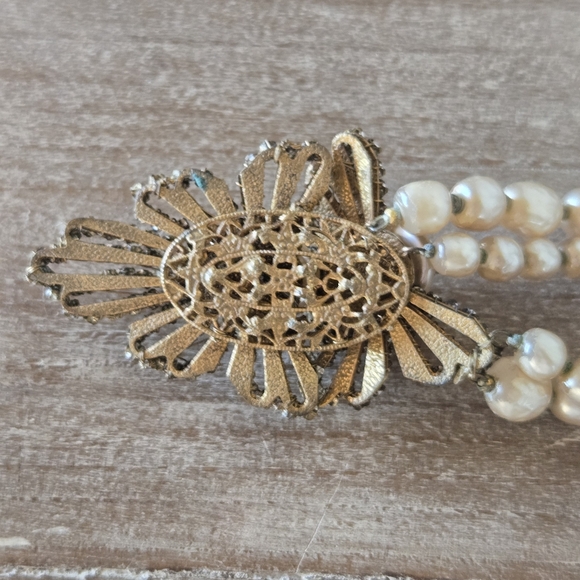 Vtg Signed 40s 50s Miriam Haskell Baroque Pearl Multi Strand Necklace, 14" - Picture 15 of 16